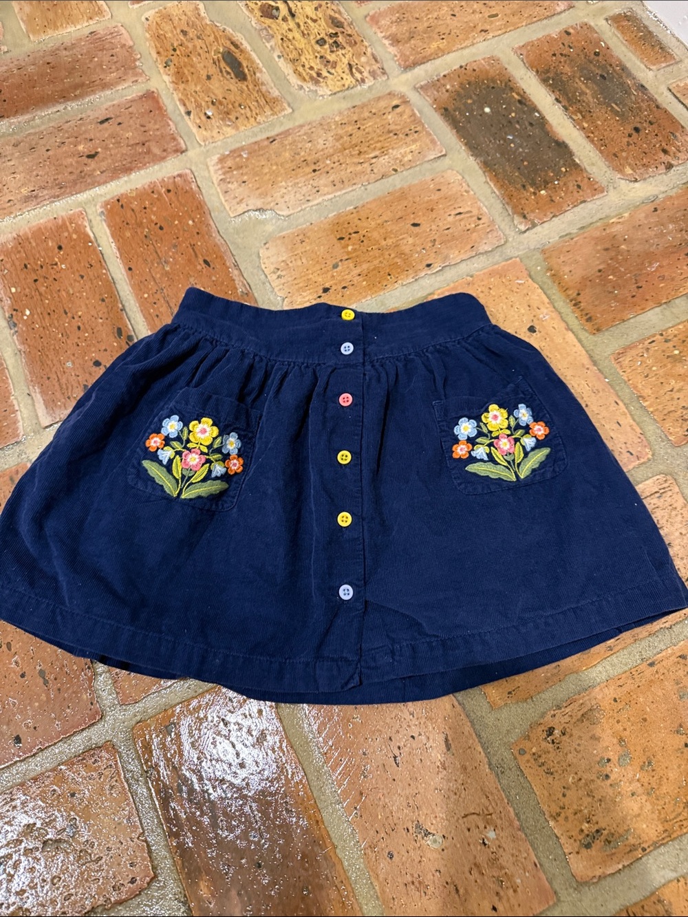 Mini Boden Floral Embroidered Navy Corduroy Skirt Size 5-6Y